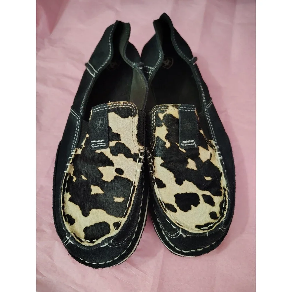 Ariat Cruiser Suede Black & White Hair On Shoes Womens Size 9 - Picture 2 of 8